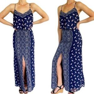 Princess Vera Wang Blue Pink Paisley Print Sleeveless Maxi Dress Medium